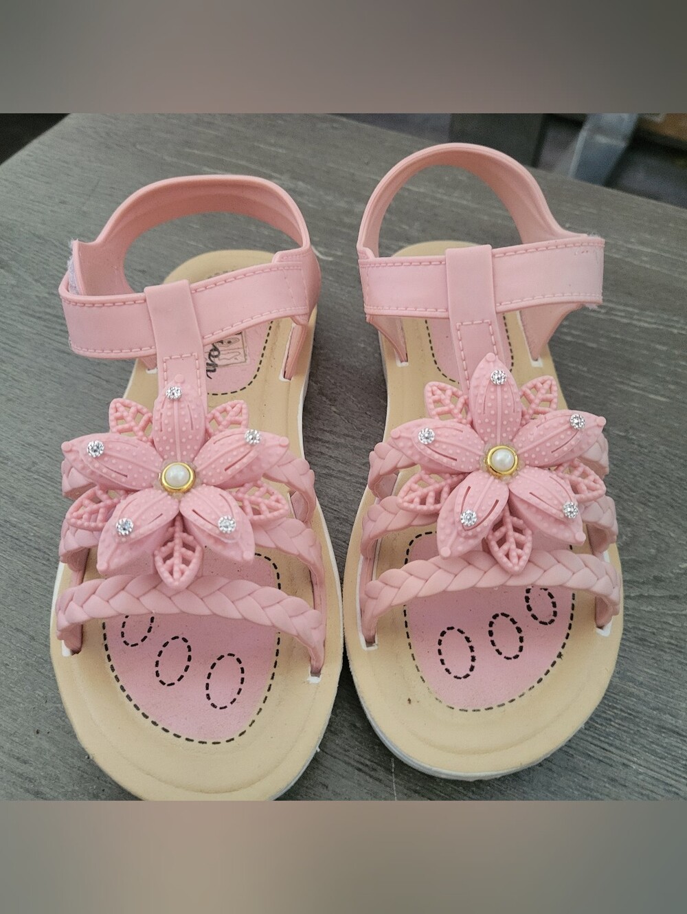 Pink Floral Girls' Sandals with Adjustable Strap